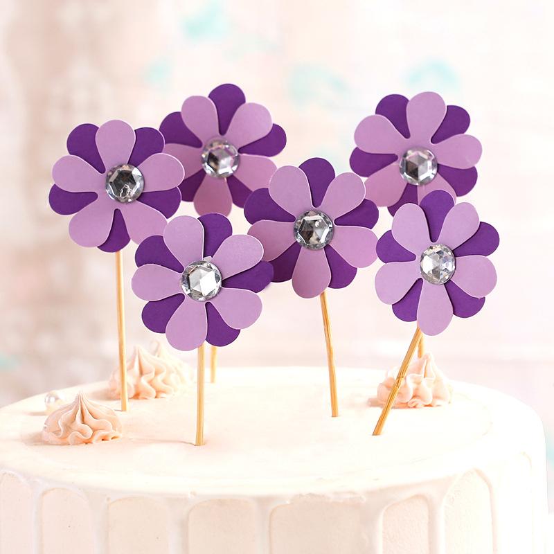 

Набор из 6 штук, Карточка-цветок с бриллиантами, Цветочная тематика, Украшение для торта на день рождения, Флажок для украшения десерта, Карточка в виде лепестка подсолнуха, Втыкающийся 6 pcs purple