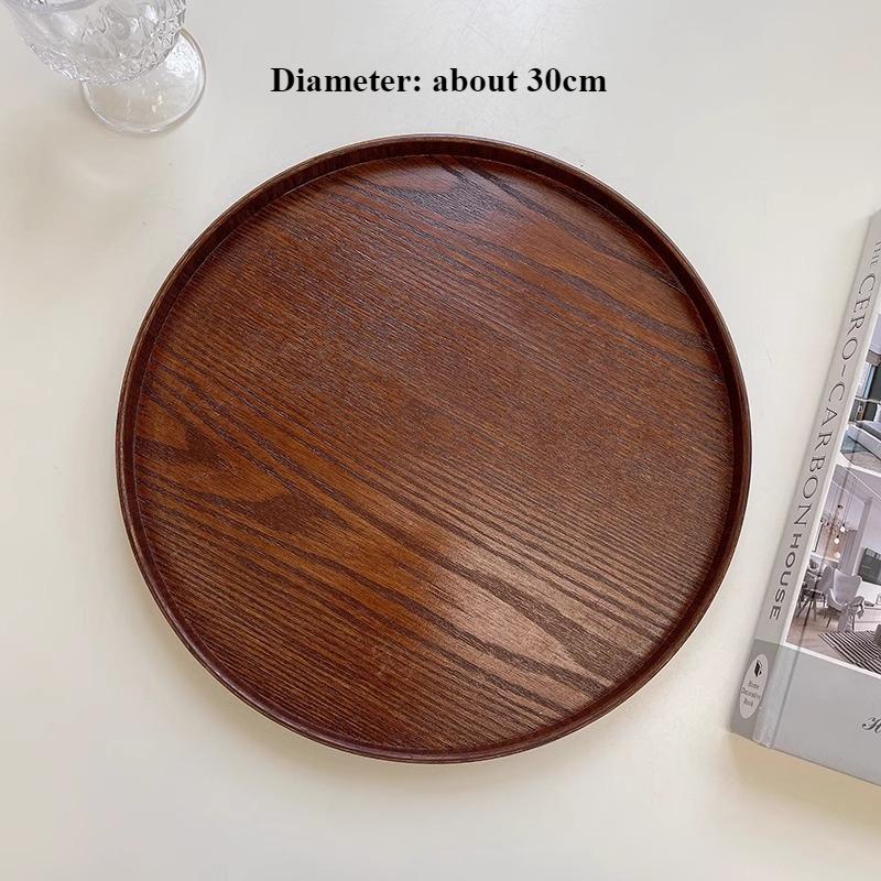 Retro Solid Wood Tray Round Wooden Storage Tray Dinner Plate Cake Bread Coffee Fruit Plate Tray Nordic Photo Ornaments Decor