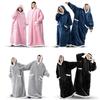 Super Long Flannel Blanket Pyjamas with Sleeves Winter Hoodies Sweatshirt Women Men Pullover Fleece Giant Oversized Warm Sleeping Robe