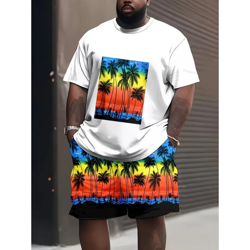 Costume décontracté pour homme Mode Impression couleur décontractée d'été T-shirt Short Simple