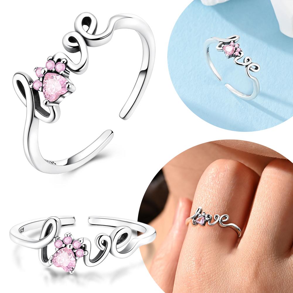 Ring Charms Copper Original Certified Pink Cat And Dog Paw Open Rings Women Delicate Jewelry Anniversary Gift