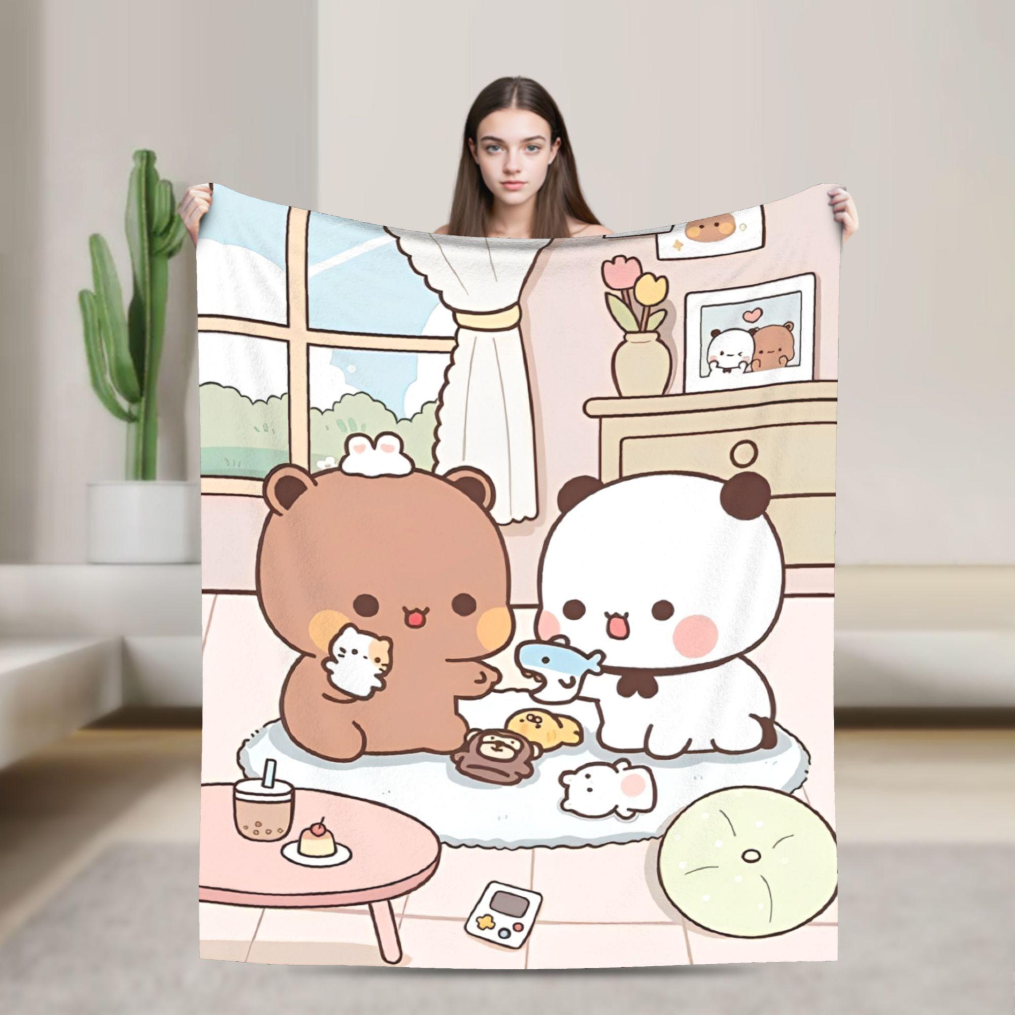 

Funny Bubu Dudu Bear And Panda Blanket Multiple Sizes Super Soft and Warm Throw Blankets for Couch Sofa and Bed 75x90cm