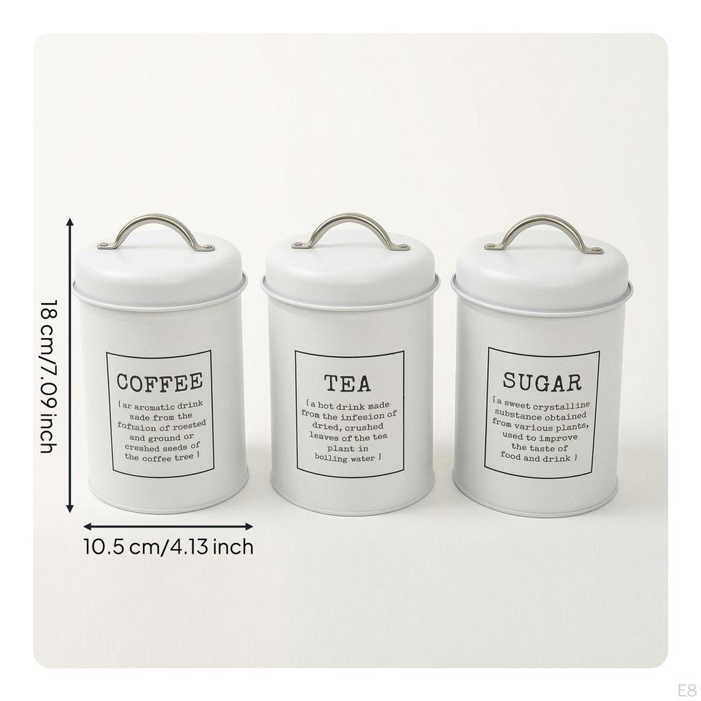 3 Pieces Kitchen Canister Set Airtight Storage Countertop Metal Canisters with Lids for