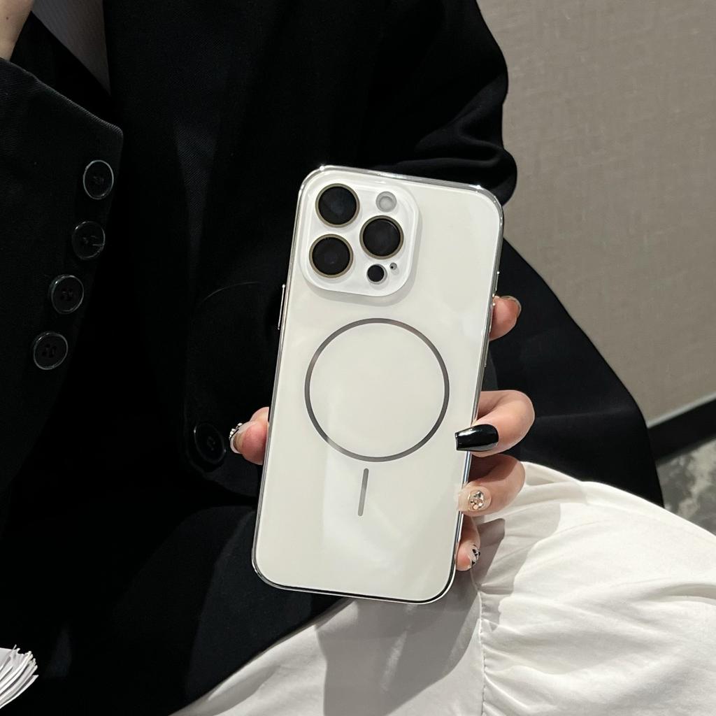 Minimalist Glass Lens Compatible with iPhone 16 Pro Max Apple 17 Phone Case 14/15 Electroplated Magnetic Slim Ring