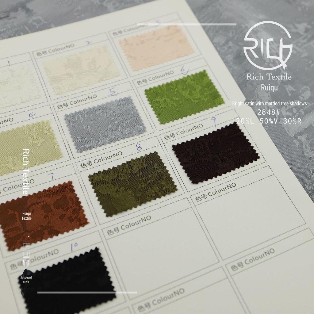 Silk Satin Jacquard Fabric with Tree Shadow Design for Hanfu and Cheongsam 