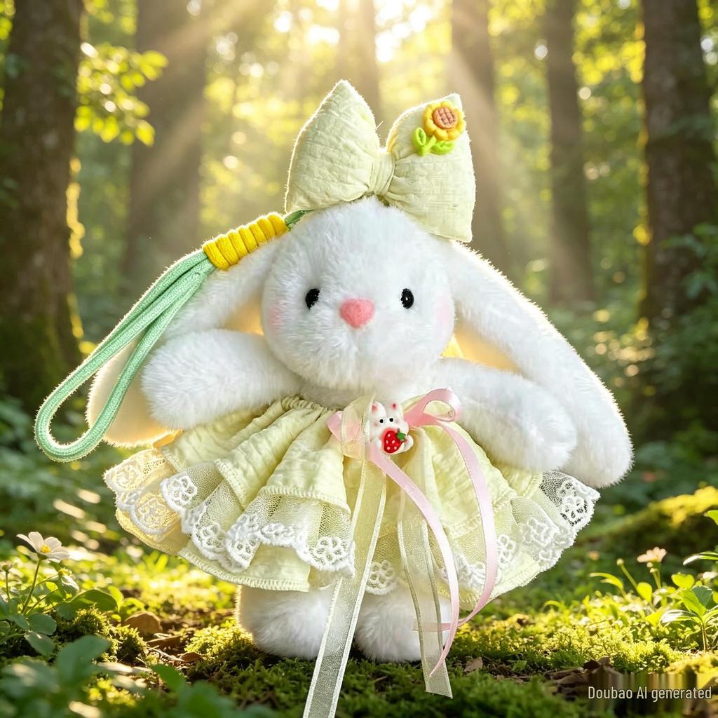 Lolita Rabbit Doll Keychain - Cute Plush Toy with Skirt & Bow Pendant