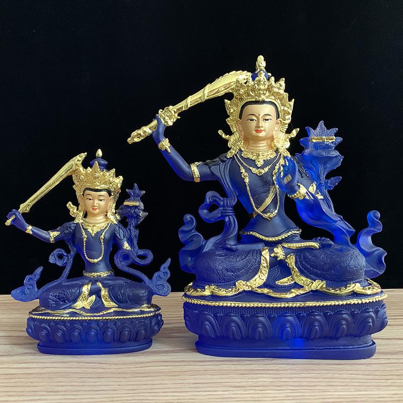 Manjushri Bodhisattva Water Glaze Resin Statue for Home Altar or Living Room Décor