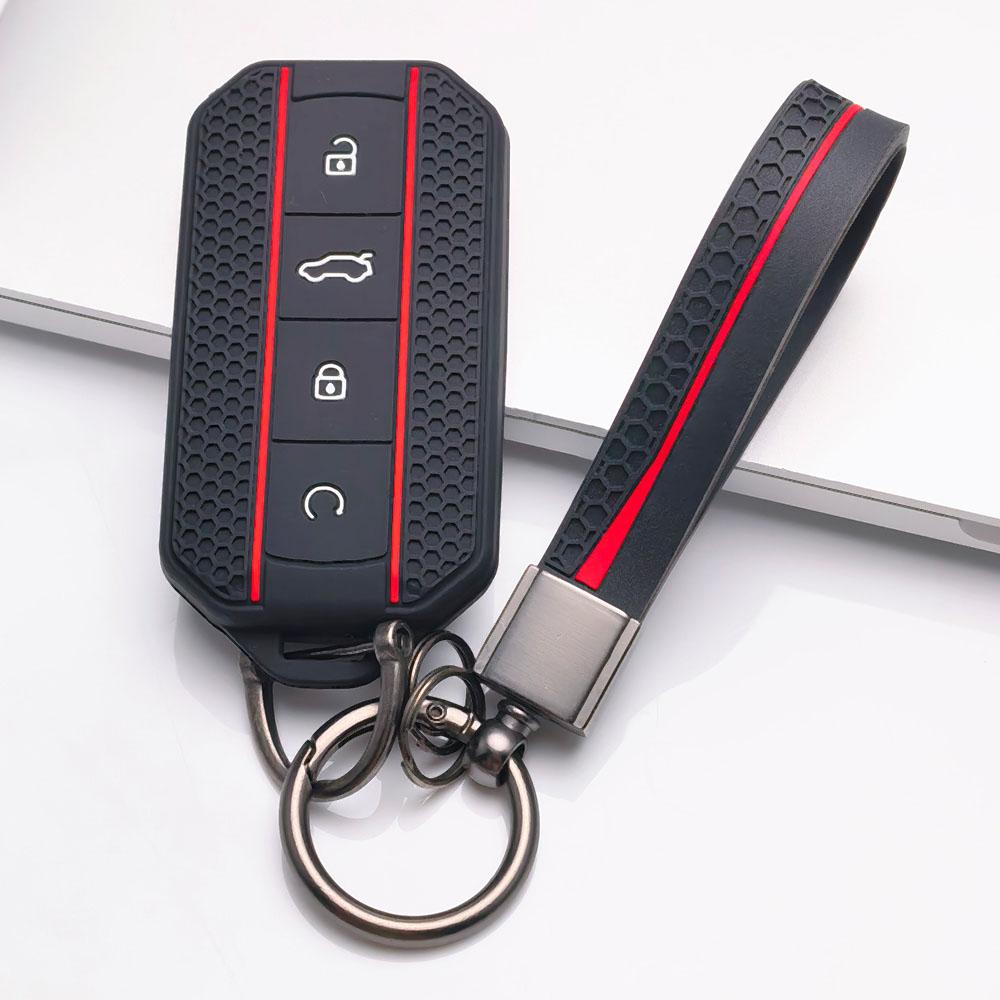 4 Button Silicone Key Fob Cover with Matching Keychain for Chery Jaecoo 7 8 J7 J8 Lock Unlock Trunk Remote Start Buttons, Full Wrap Key Guard for