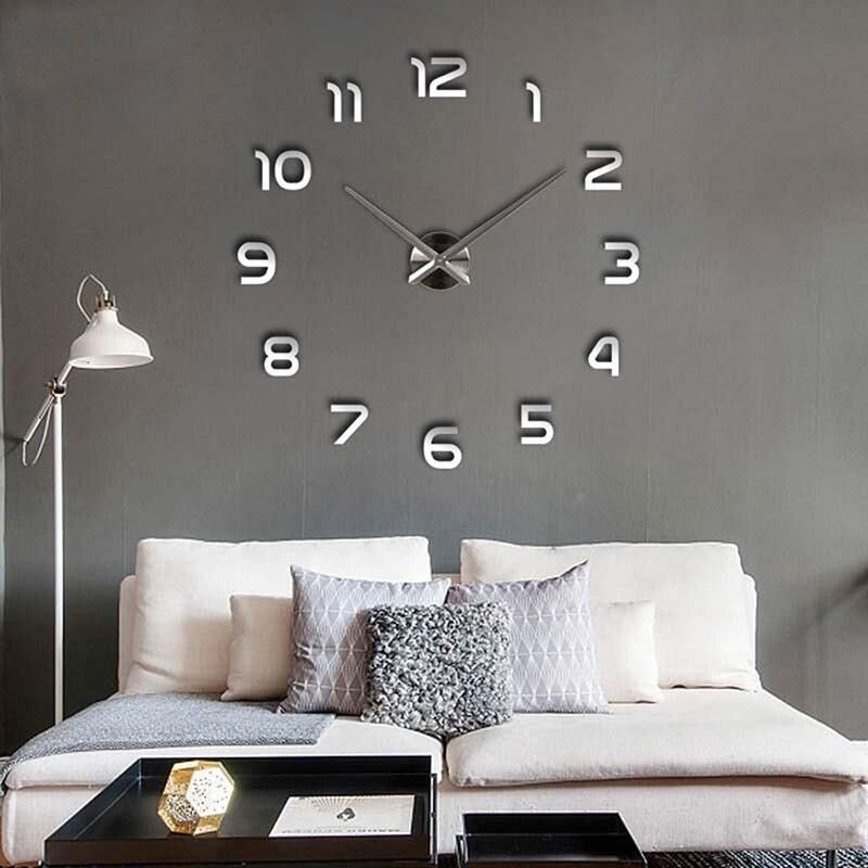 Arabic Numerals Frameless Acrylic Mirror Surface 3D DIY Wall Clock Home Office School Wall Decor Clock Stickers Large Size