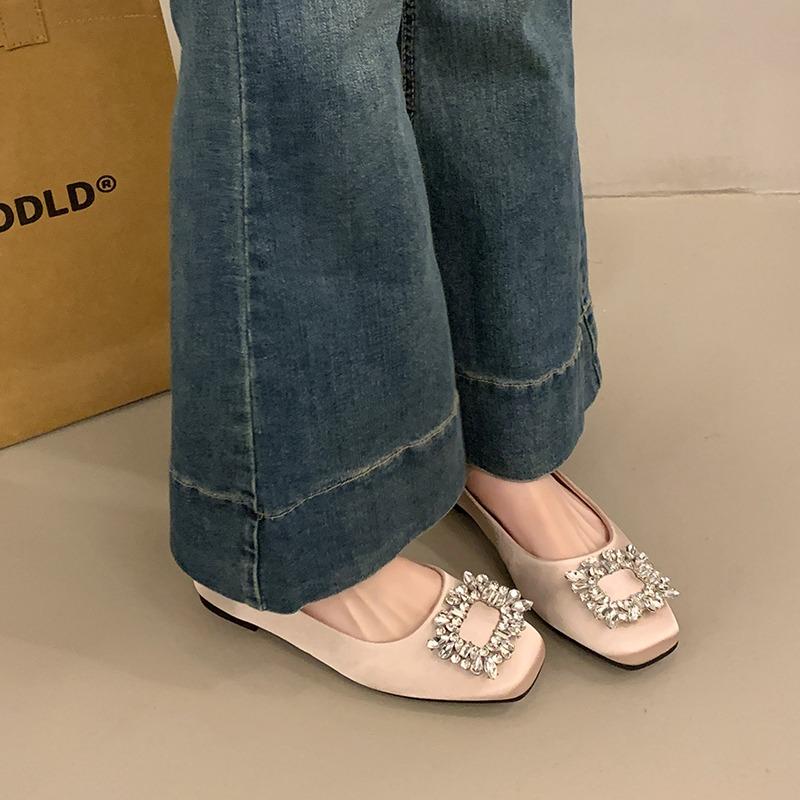 Fashion 2025 NEW Lightweight and Comfortable High Quality Flat Bottom French Style Rhinestone Shoes Women's Summer Rubber Sole Casual