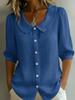 European and American design sense niche commuter linen new spinning shirt short sleeve loose v-neck women's summer