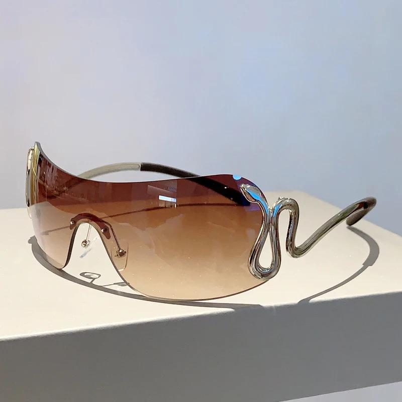 Rimless Sunglasses Fashion Monoblock Snake Shape Legs Women Eyewear New Trendy Brand Designer Gradient Shades Glasses