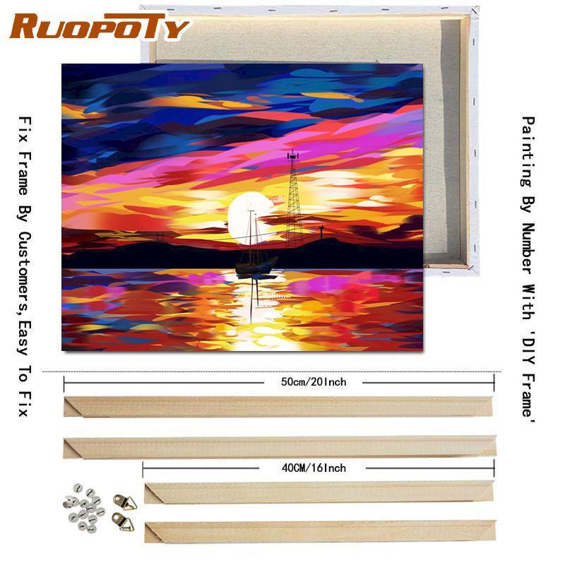 RUOPOTY Oil Painting By Numbers Seaside Landscape Wall Art Unique Gift Hand Painted Picture By Numbers Sunset For Living Room