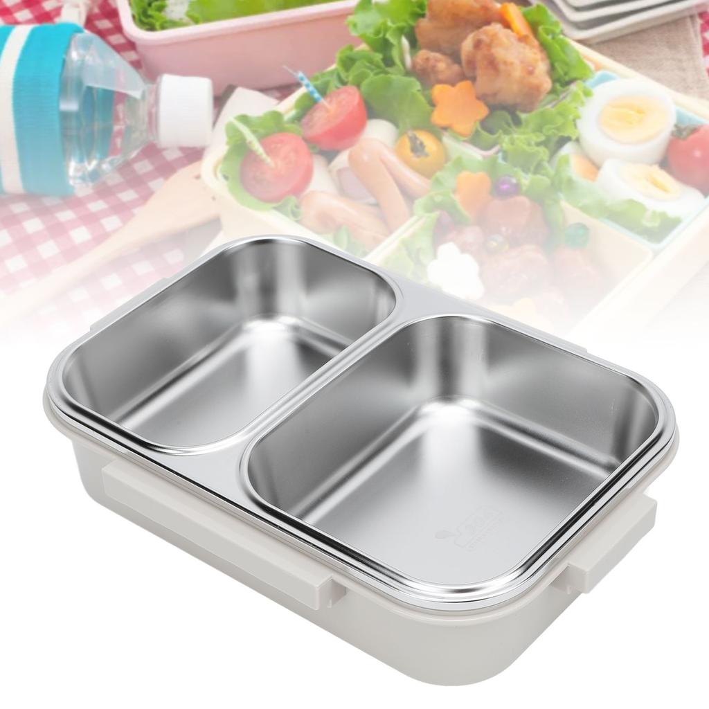 Stainless Steel Lunch Box Container Sled Odorproof 2 Compartment Portable   1.2L