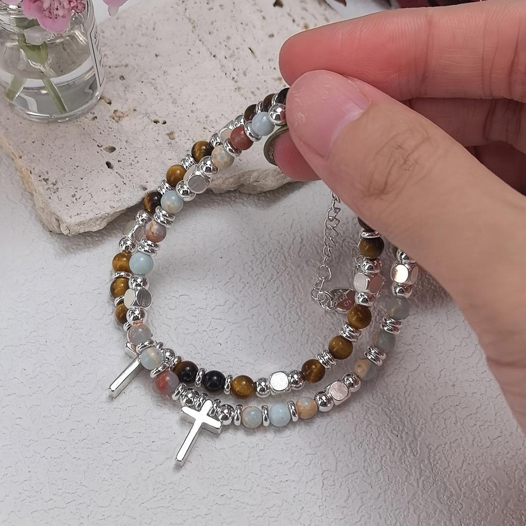 Bransoletka z okrągłych koralików Seria Krzyżowa Unisex Ręcznie robiony Design Styl Jesień Zima Wszechstronna Codzienna Biżuteria Ręczna