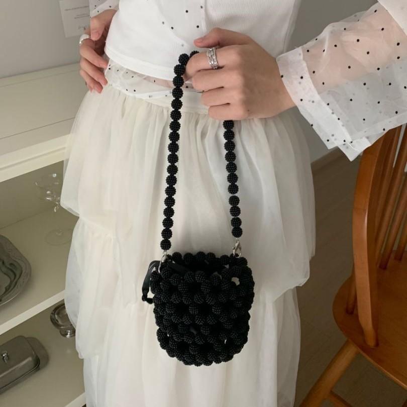 Series beaded acrylic bucket woven bag niche design portable messenger bag