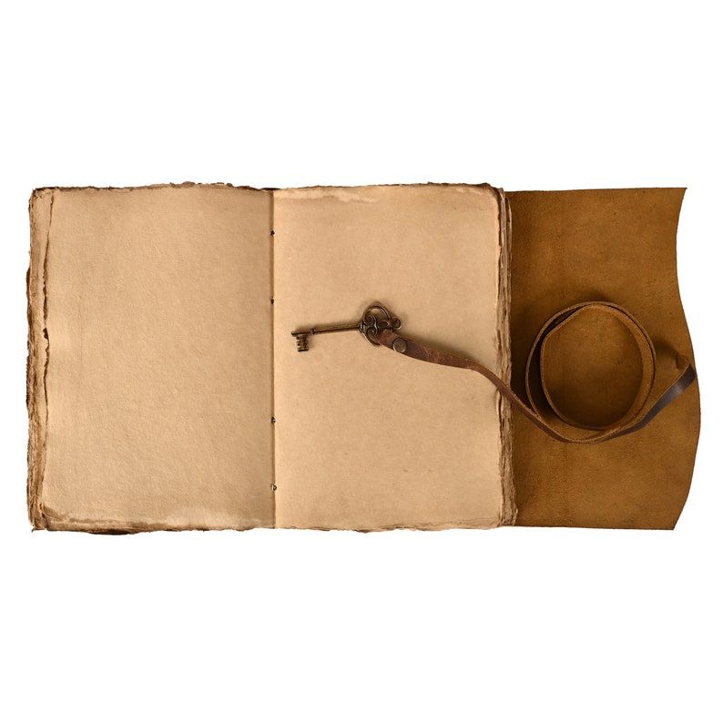 Leather Journal-Handmade Deckle Edge Paper, leather vintage handmade key journal