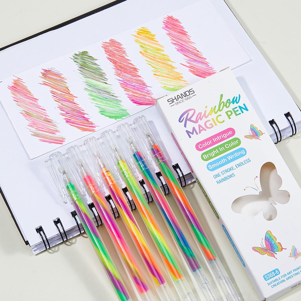 Gradient Rainbow Spiral Neutral Pen, One-Stroke Three-Color Greeting Card DIY Colored Pencil, Shimmer Outline Gel Pen