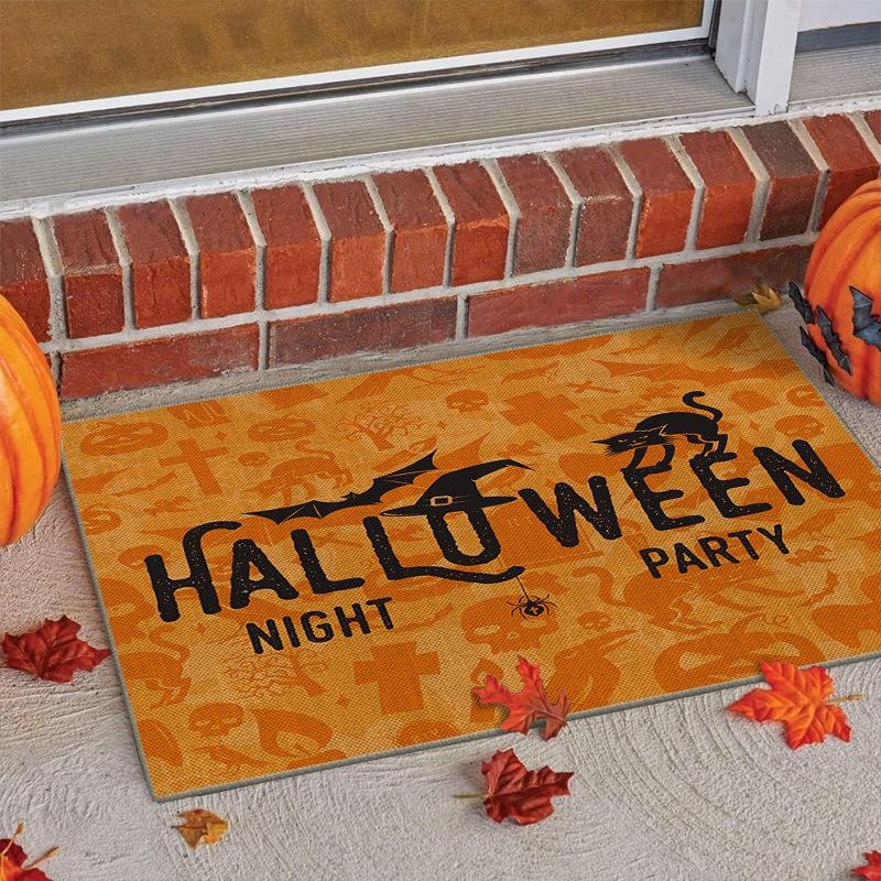 Halloween Theme Door Mat With Cute Pumpkin Ghost Black Cat Spider Patterns Soft Decorative Entryway Rug For Home Indoor