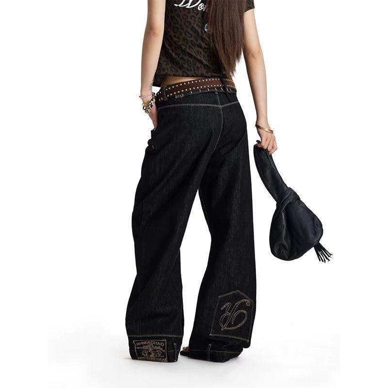 American Retro Paris Buckle Raw Denim Jeans Unisex Straight Wide Leg Slim Fit Streetwear