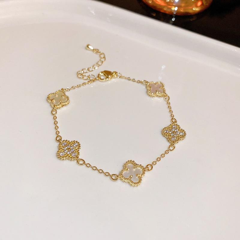 Real Gold Electroplated Korean Zircon Flower Bracelet Niche Temperament Bracelet Personalized Jewelry Women