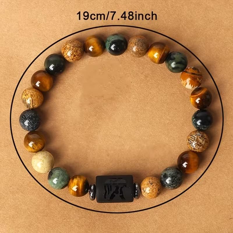 12 Constellations Natural Stone Beaded Bracelet Zodiac Tiger Eye Stretch Bracelet for Women Men
