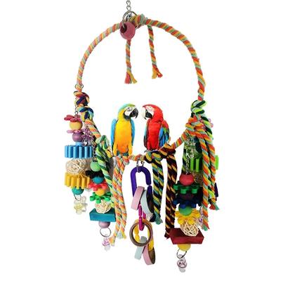 Birds Parrot Bite Toys Cute Hanging Swing Colorful Cotton Rope Circle Pendant Chewing Toy Pet Bird Cage Room Decor Accessories