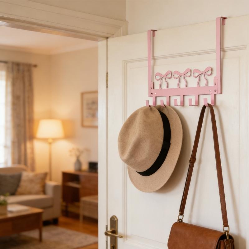 Butterfly Bows Door Mount Hook Strong Metal Construction Hanging Towel Rack For Hanging Multiple Household Items