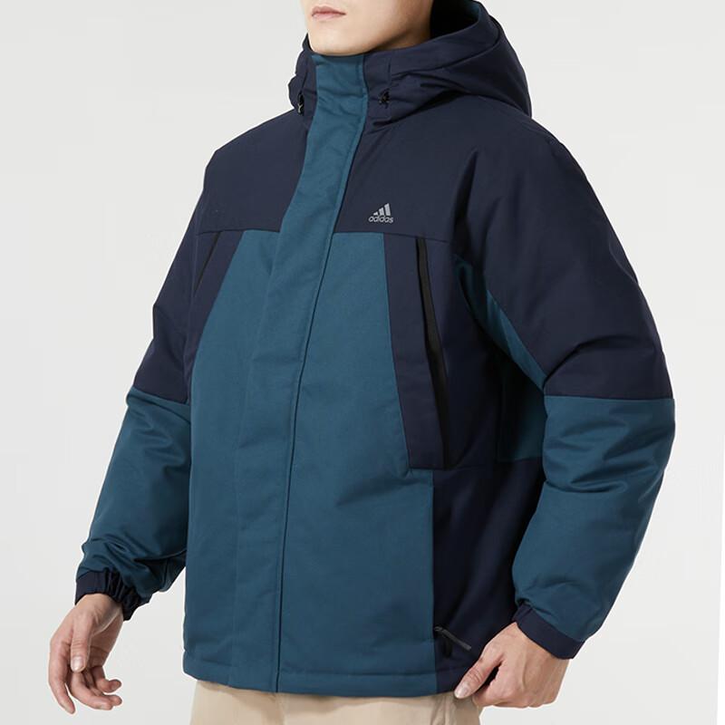 Adidas Colorblock Spliced Outdoor Sports Puffer Jacket With Hood Men Outerwear Green IL8923