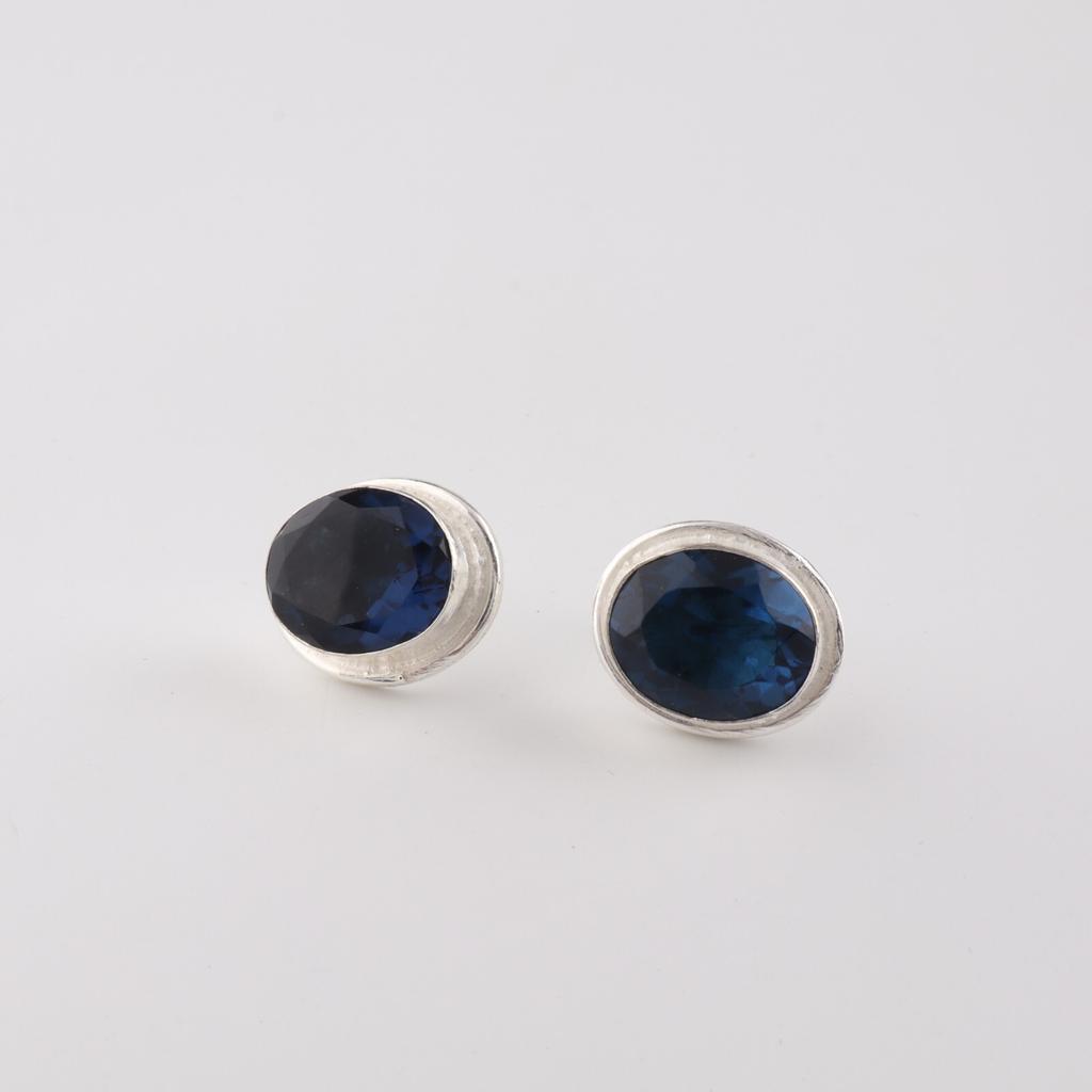 London Blue Topaz Gemstone 925 Sterling Silver Jewelry Handmade Women Stud 0.5" EE-178-9