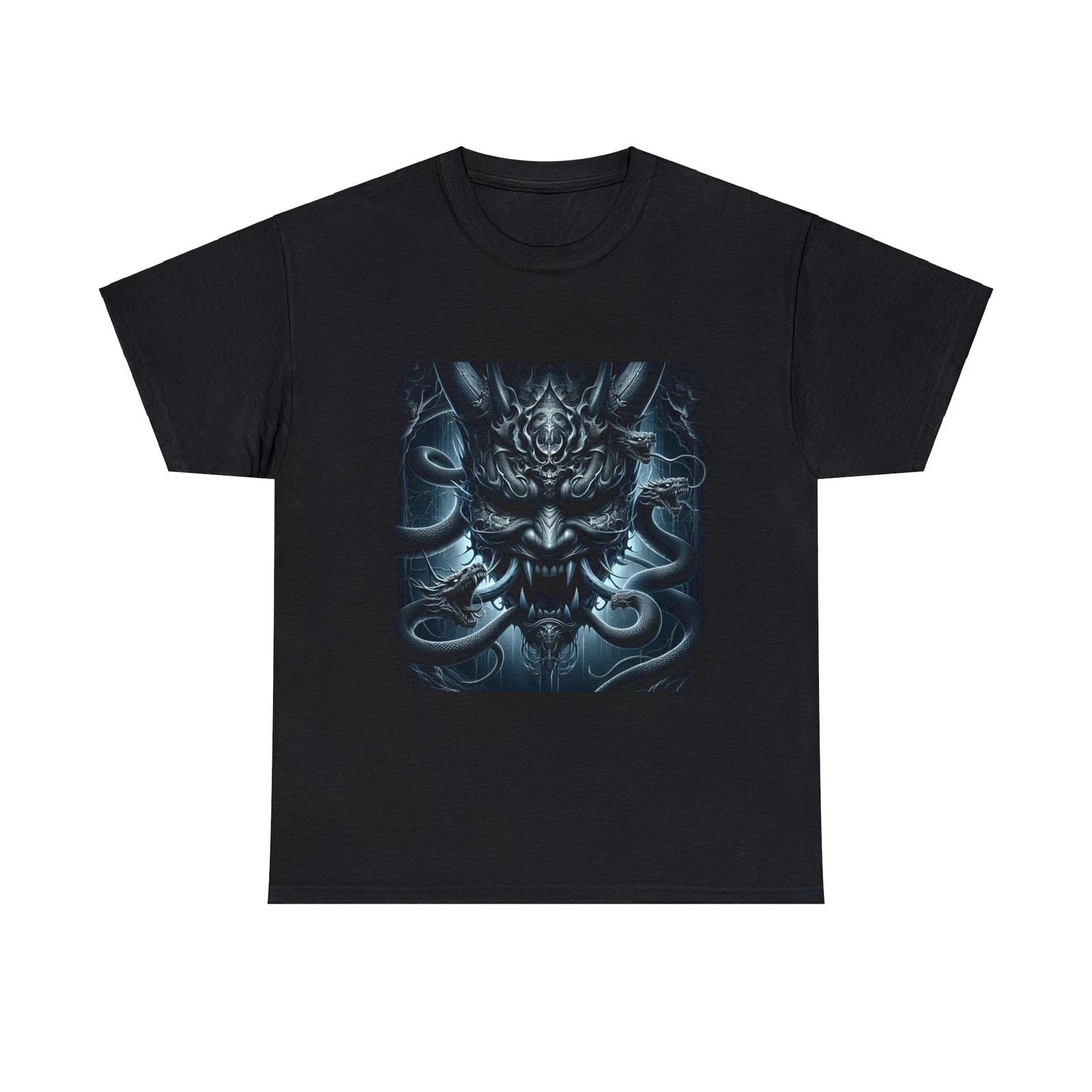 Streetwear Designer Adult -Shirt Gothic Serpent Dark Fantasy Oni Mask Japanese M