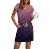 Women's Summer V-neck T-shirt Casual Short Sleeve Drawstring With Pocket Gradient Casual Dresses
