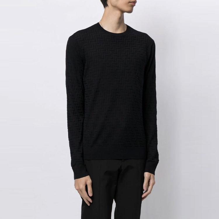 Emporio Armani Herringbone Pattern Knit Pullover Sweater Men Sweater Black 3K1MX9-1MZSZ-920