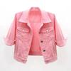Women Coat Solid Color Slim Fit Close-fitting Young Style Wear-resistant Half Sleeve Buttons Single-breasted Easy to Match Women Jacket Female Clothes