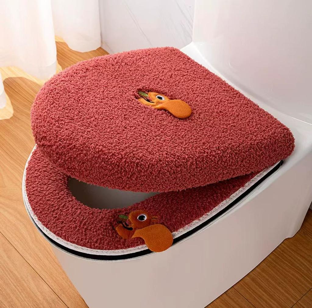 2-teiliges Set mit warmen Toilettensitzbezügen, einschließlich Toilettensitzbezug und Toilettendeckelbezug, warmes, weiches, waschbares Sitzkissen für Toilettensitze
