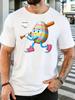 Unisex Soft Cotton Crew Neck Tee Cartoon Striped Easter Egg Baseball Bat Print Loose Casual Easter Sport Daily Holiday Outdoor Tops