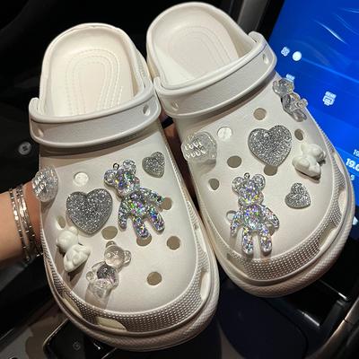 1 Set Glitter Love Bear Novelty Cute Shoe Croc Charms PVC Shoe Decorations Clogs Sneakers Slippers Accessories Kid Girl Gift