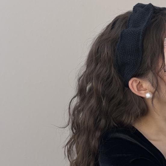 Hair Hoop Non-Pressing Design Soft Knit Headband Wide Pleated High Hair Accessory Crown Autumn Winter