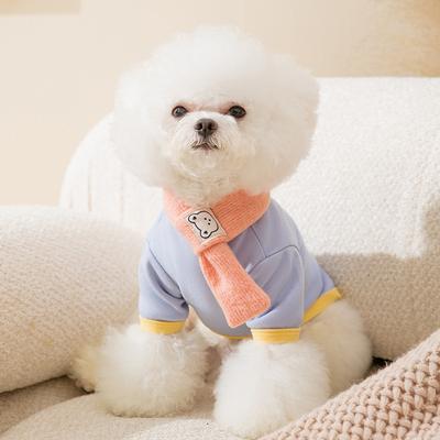 Pet Dog Autumn and Winter Macaron Collar Bear Bottoming Shirt Scarf Small Dog Two-legged Sweater Dog Clothes