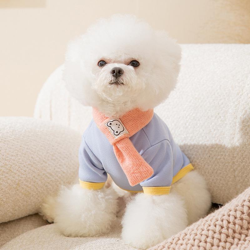 Pet dog autumn and winter macaron collar bear bottoming shirt scarf small dog two-legged sweater dog clothes