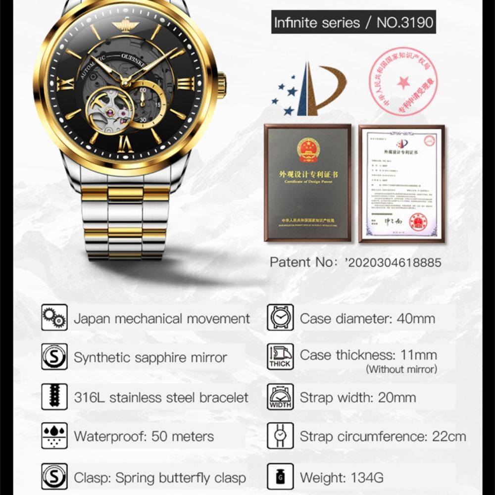 OUPINKE Montre Homme Mouvement Squelette Montre Mécanique Automatique Lumineuse Étanche Montre Homme