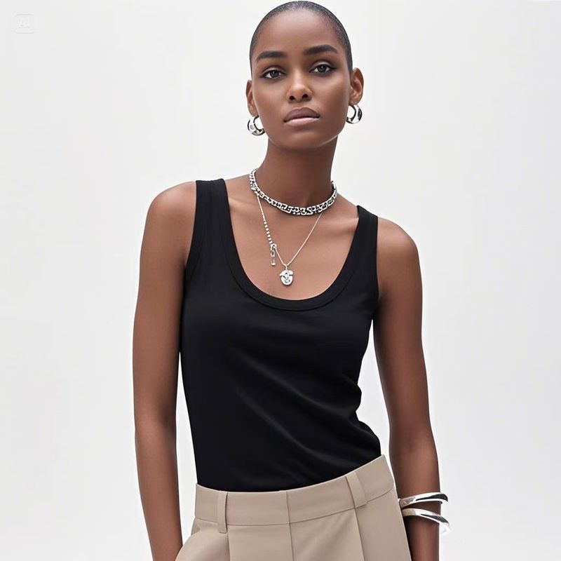 Linen French style UK Spaghetti Strap Cotton Top Cami Sexy White U Collar Thread Export Brown