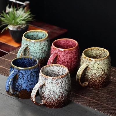 400ML Europäische Retro Keramiktasse Ofenbrand Glasur Kreative Kaffeetassen Milchbecher Einfache Teetasse Haushaltspaar Wasserbecher