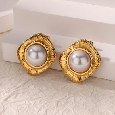 Elegant Imitation Pearl Stainless Steel Earring for Women Gold Color Large Stud Earring Anti Fading Wedding Party Charm Jewelry