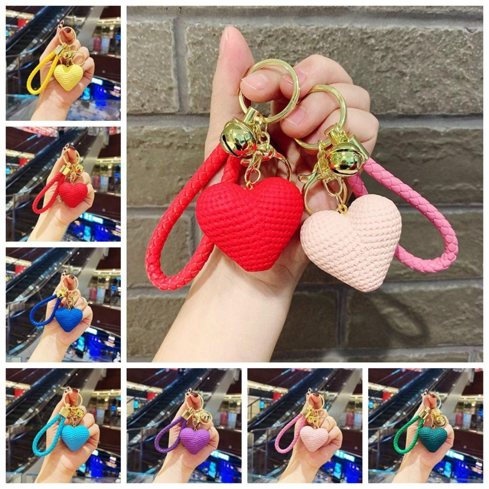 

Woven Leather Rope Colorful Heart Key Chain Leather Colorful Heart Key Ring Car Hanging жёлтый