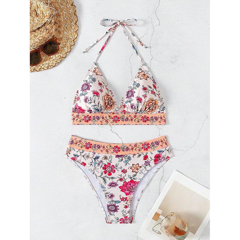 

New Floral Printed Female Swimsuit High Waist Bikini Women Swimwear Two-pieces Bikini Set Bather Bathing Suit Swim XL різнокольоровий