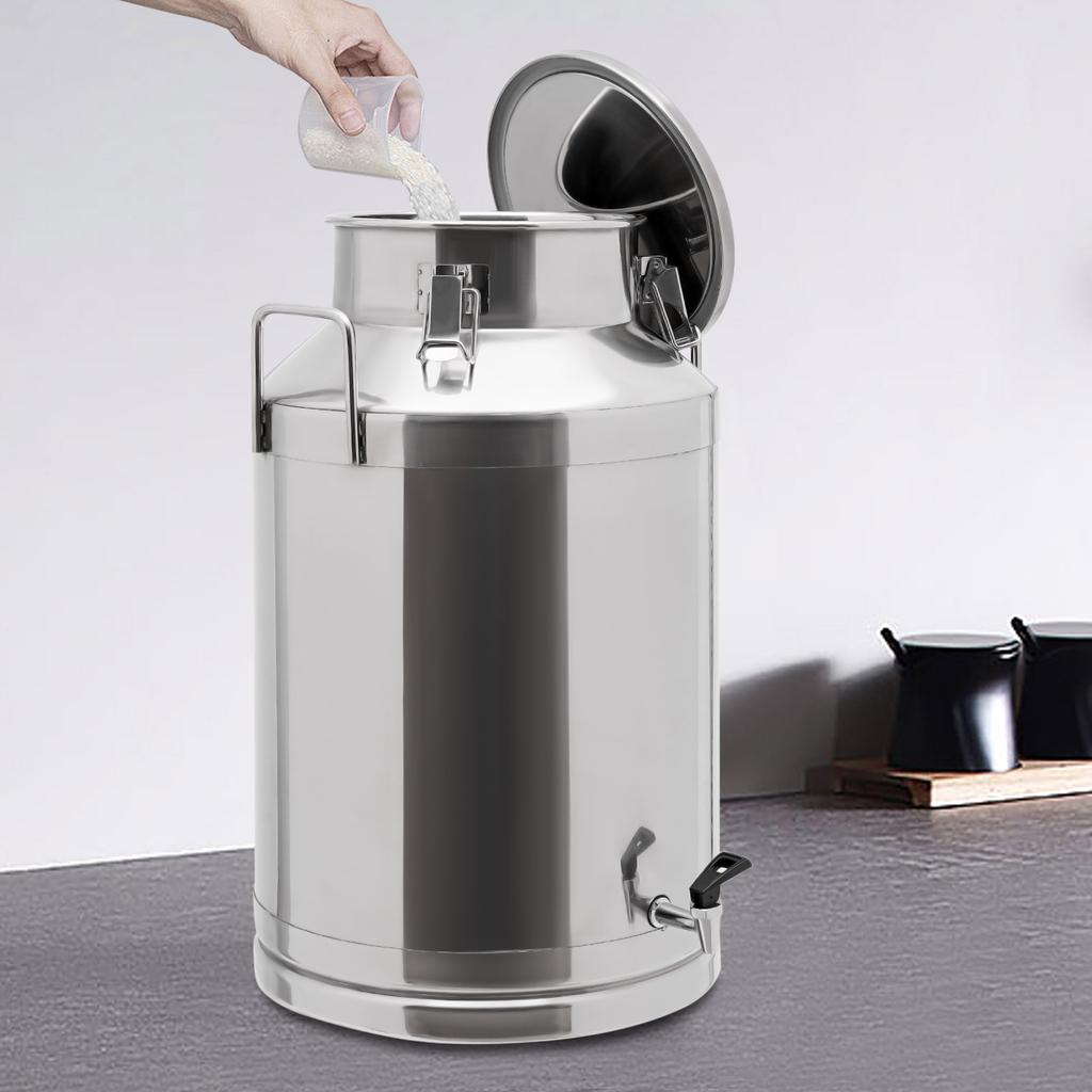 60L Stainless Steel Milk Jug with Spigot, 201 Food Grade Milk Can, Sealed Brewing Bucket for Home Kitchen, Wine Beer Making