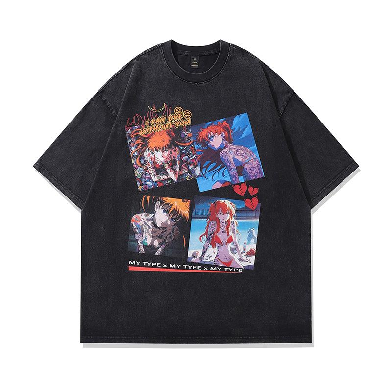 American Street Washed Old Short-Sleeved T-Shirt Men'S Summer Ins Tide Brand Loose Couple'S High Street Top Tide
