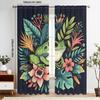 2pcs Tropical Frog & Floral Blackout Curtains - Vibrant Green Frog Design with Colorful Leaves & Flowers, Dark Blue Backgroun