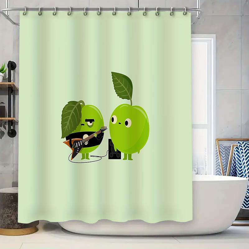

Funny Guitar Apple Shower Curtain Cute Fruit Music Lover Bathroom Decor Set Waterproof Washable Artistic Home Decor W60H190(CM)-1 Pcs